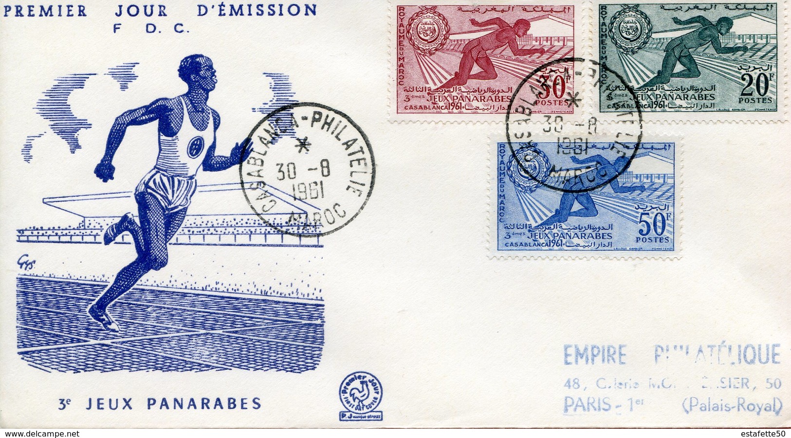 Maroc,FDC 1961;n°421/423 "3èmes Jeux Panarabes à Casablanca  "Morocco,Marruecos - Maroc (1956-...)
