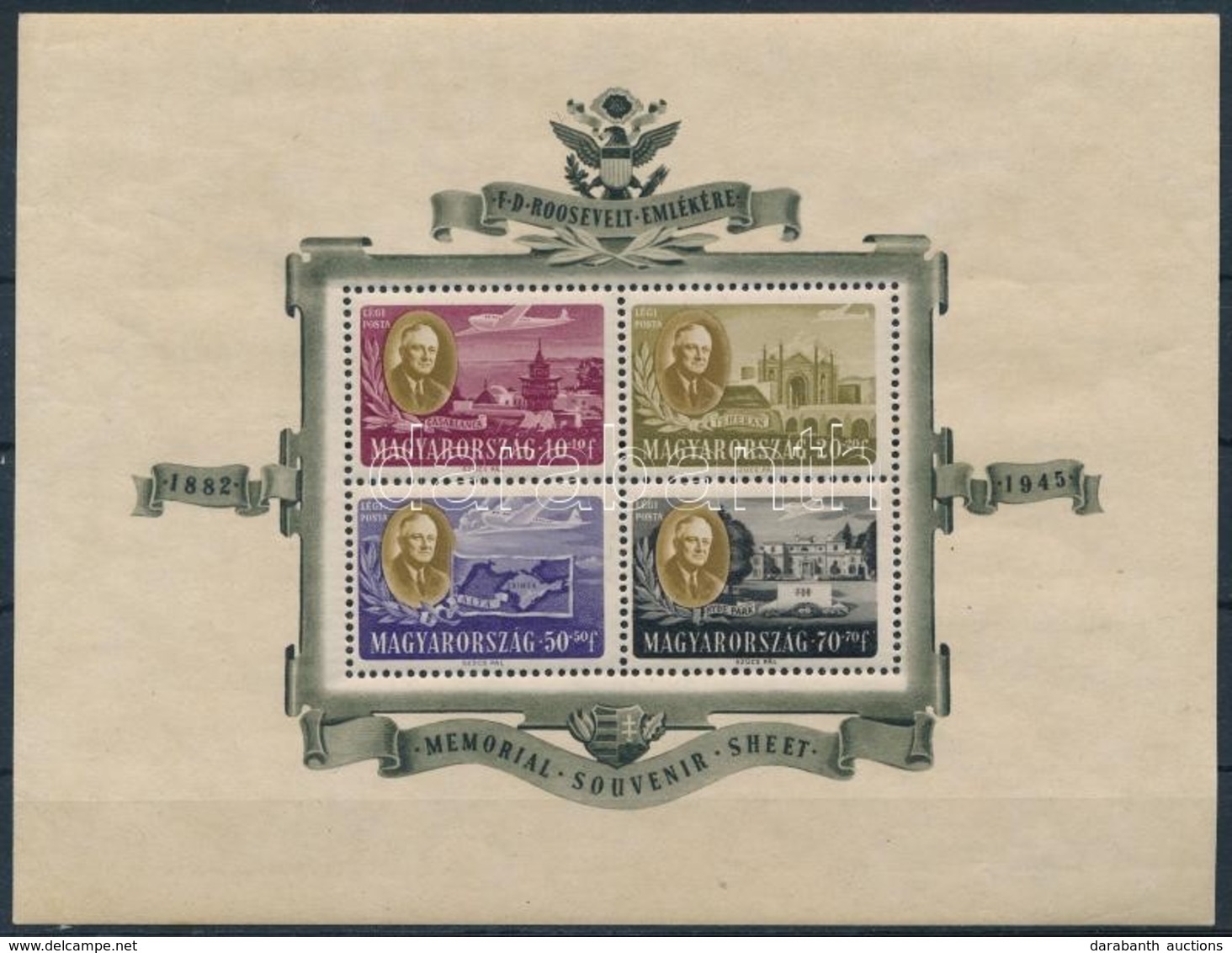 ** 1947 Roosevelt Blokkpár (50.000) (ráncok, A Postai Blokk Szélén Törés / Creases, Postal Block Margin Folded) - Other & Unclassified