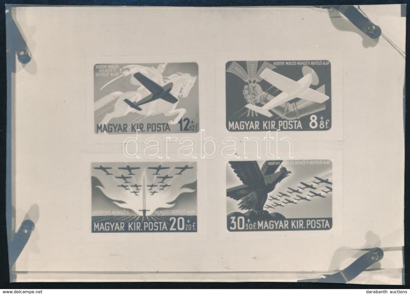 1942 Repülő Alap: Gönczi Gebhardt Tibor Meg Nem Valósult Bélyegterveinek Bélyegméretű Nyomdai Fotói. Rendkívüli, Talán E - Autres & Non Classés
