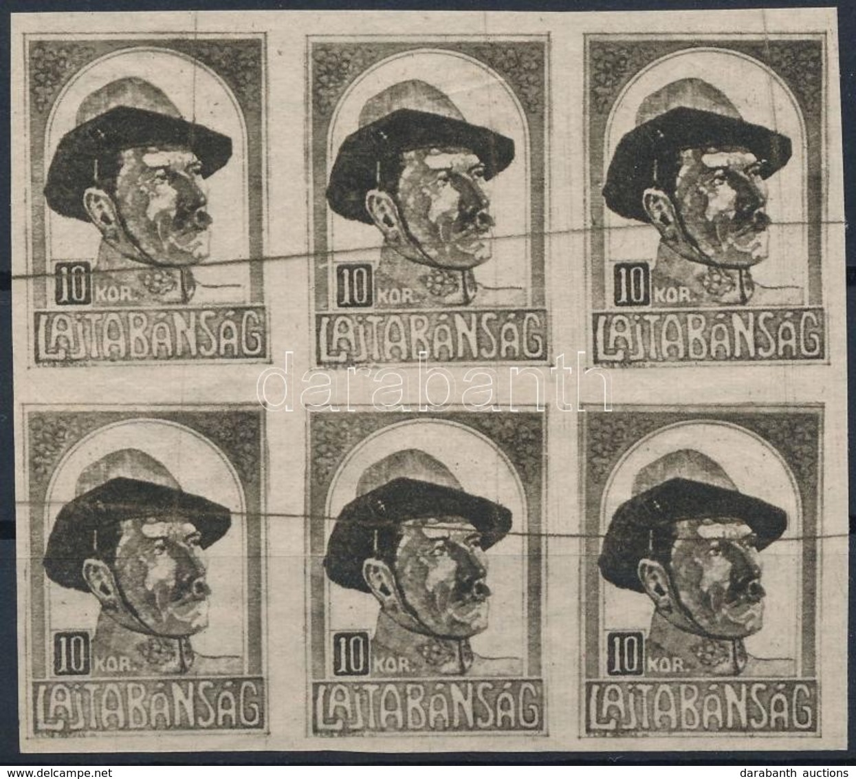 (*) Nyugat-Magyarország (VII.) 1921 Fogazatlan Próbanyomat 10K Hatostömb / 10K Imperforate Proof Block Of 6 - Andere & Zonder Classificatie