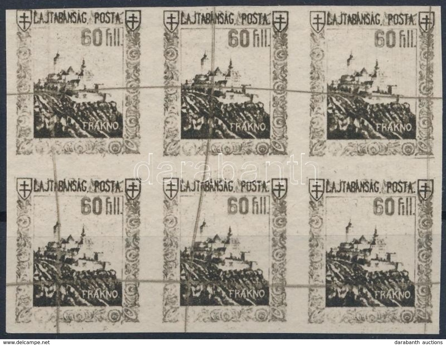 (*) Nyugat-Magyarország (VII.) 1921 Fogazatlan Próbanyomat 60f Hatostömb / 60f Imperforate Proof Block Of 6 - Sonstige & Ohne Zuordnung