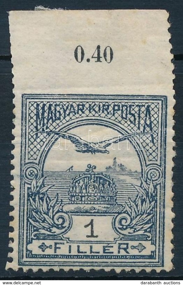 * 1909 Turul 1f ívszéli Darab, Felül Fogazás Nélkül, R! (falc Az ívszélen / Hinge On The Margin) - Other & Unclassified