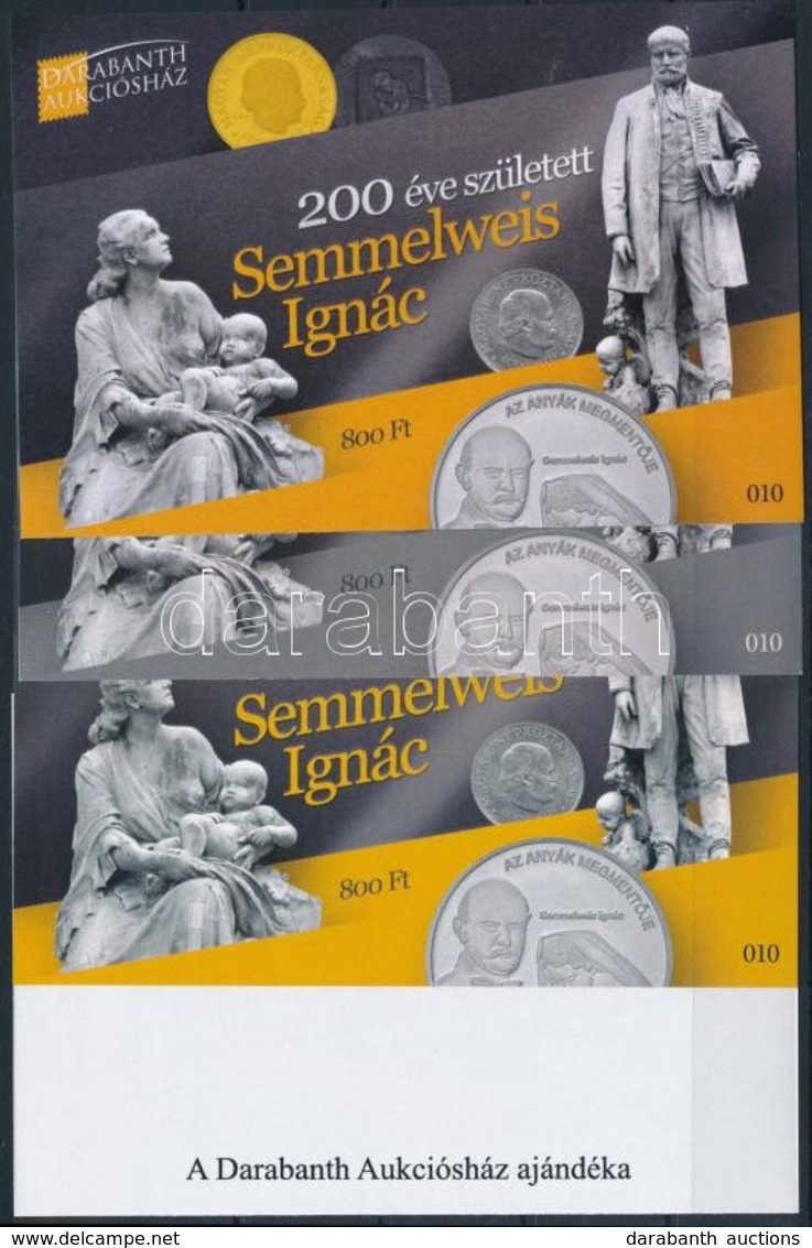** 2018 200 éve Született Semmelweis Ignác 4 Db-os Emlékív Garnitúra Azonos Sorszámmal (No 010) - Andere & Zonder Classificatie
