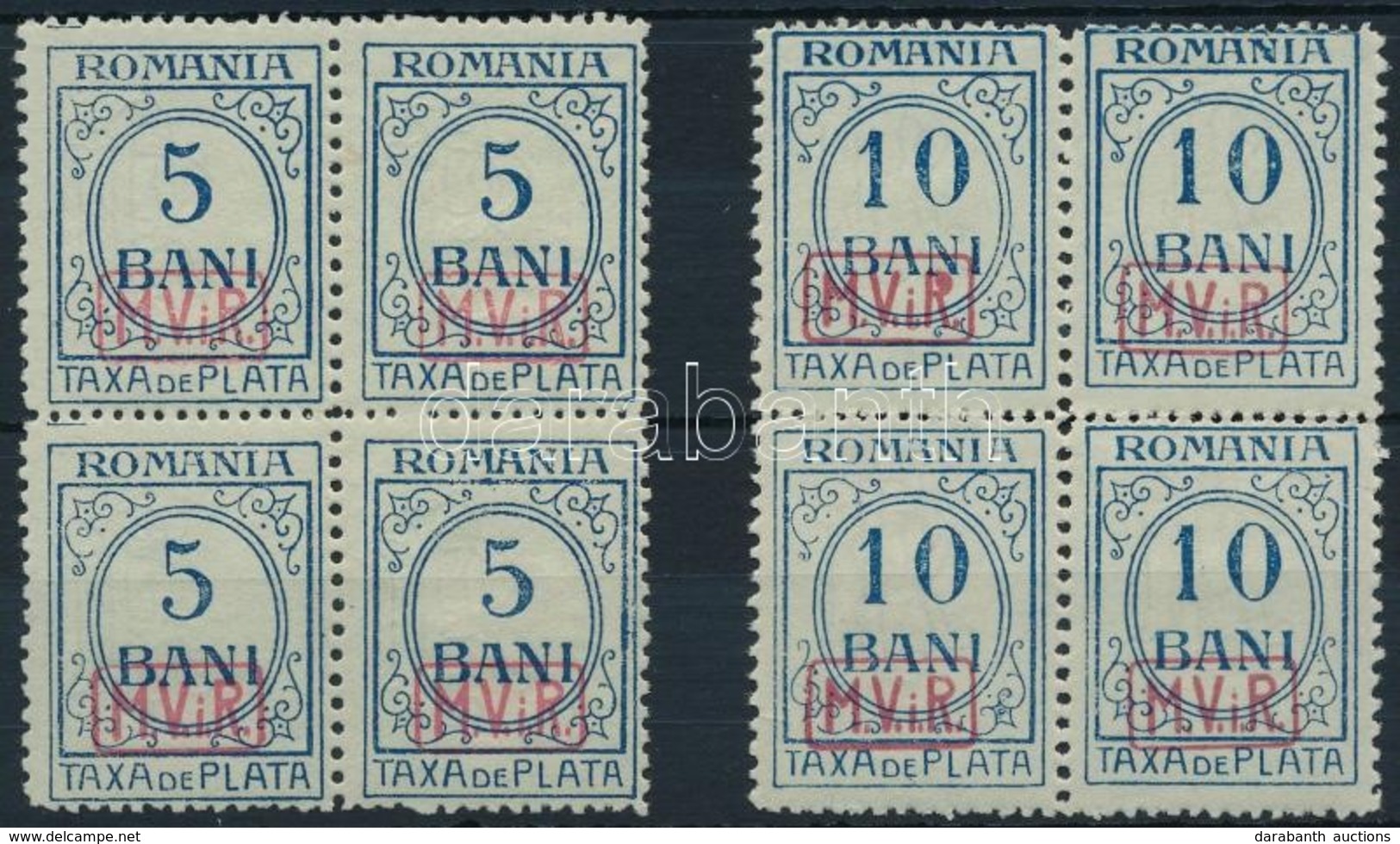** Német Katonai Közigazgatás Romániában 1918 Porto Mi 6-7 Négyes Tömbök (Mi EUR 480.-) (szokásos Gyártási Gumihibák) - Other & Unclassified