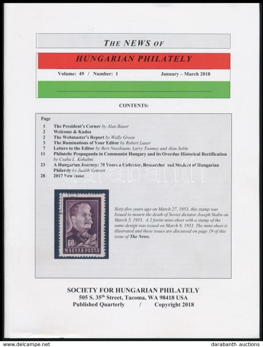 The News Of The Hungarian Philately 49. évf. 1. Száma - Andere & Zonder Classificatie