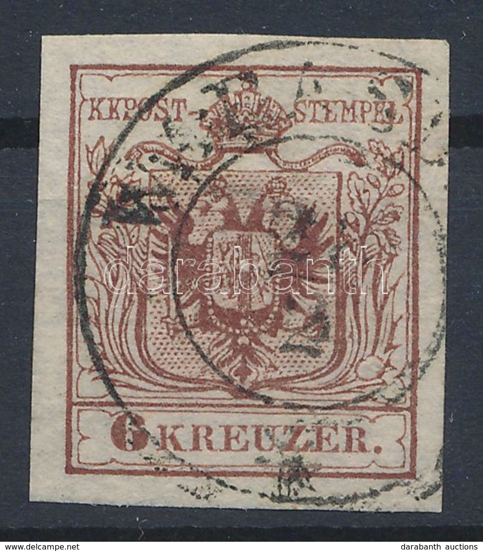 O 1850 6kr HP III. Sötétvörösesbarna Lemezhibás Bélyeg 'WARASD(IN)'. Certificate: Steiner - Andere & Zonder Classificatie