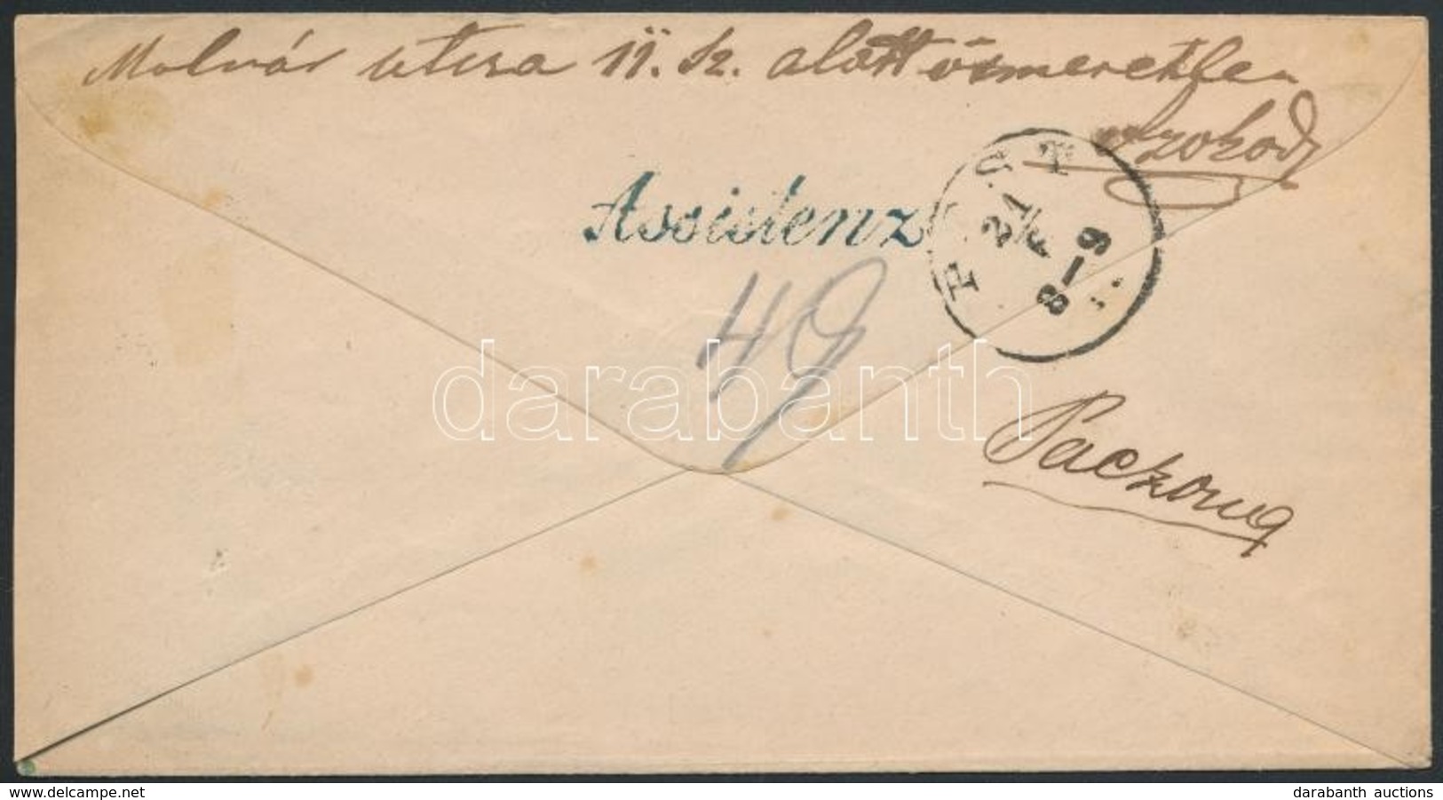 1872 3kr Díjjegyes Boríték / 3kr PS- Cover 'PEST / (LIPÓTV)ÁROS' Hátoldalán 'Assistenz' Címkereső Bélyegzéssel / On The  - Otros & Sin Clasificación