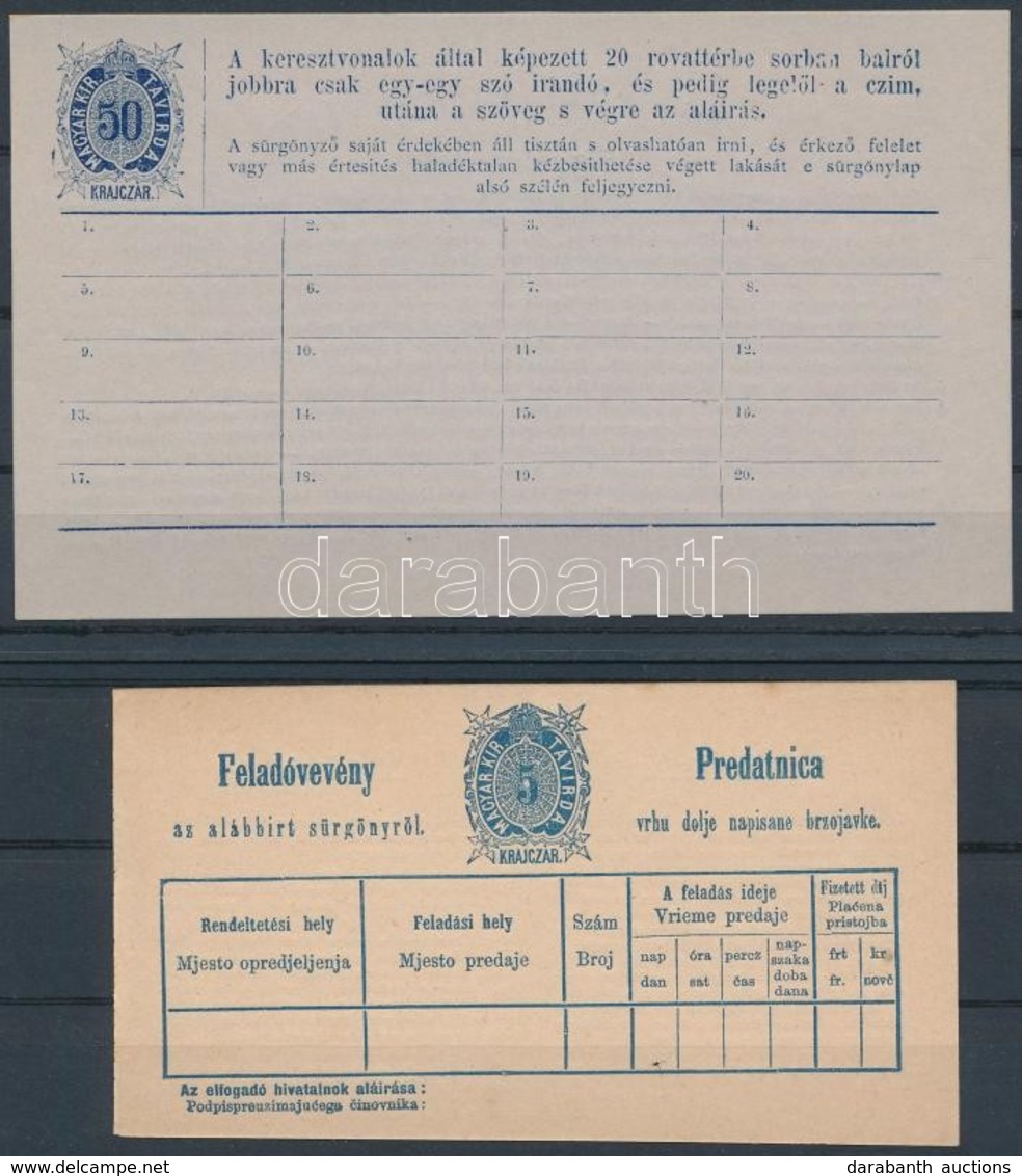 1873 Távírdai Sürgönylap és Feladóvevény (MBK 1 + 2 B) (5.000) - Andere & Zonder Classificatie