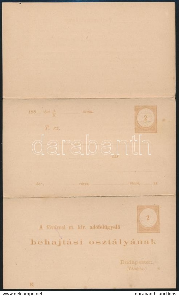 1884 Használatlan 2kr Díjjegyes Adóintés E Minta (MBK 1 E) (3.000) - Andere & Zonder Classificatie