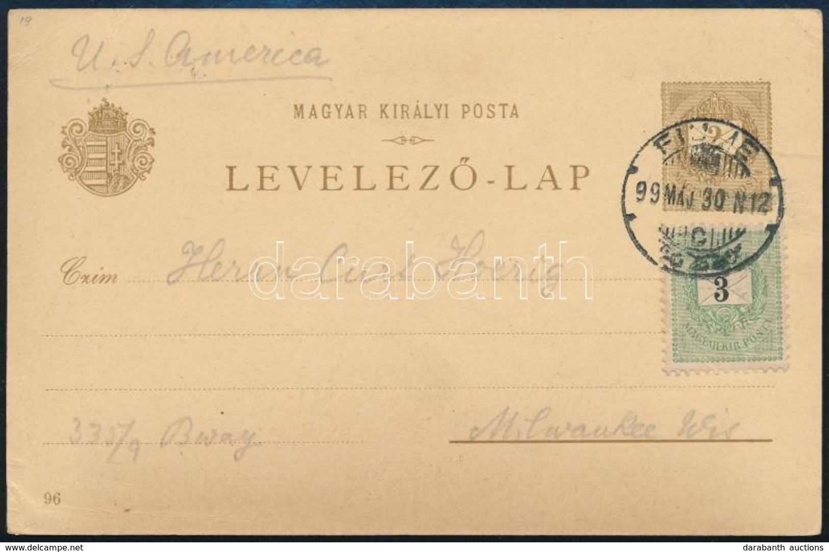 1899 Millenniumi Díjjegyes (Fiume Kikötő) 3kr Kiegészítéssel Az Egyesült Államokba - Other & Unclassified