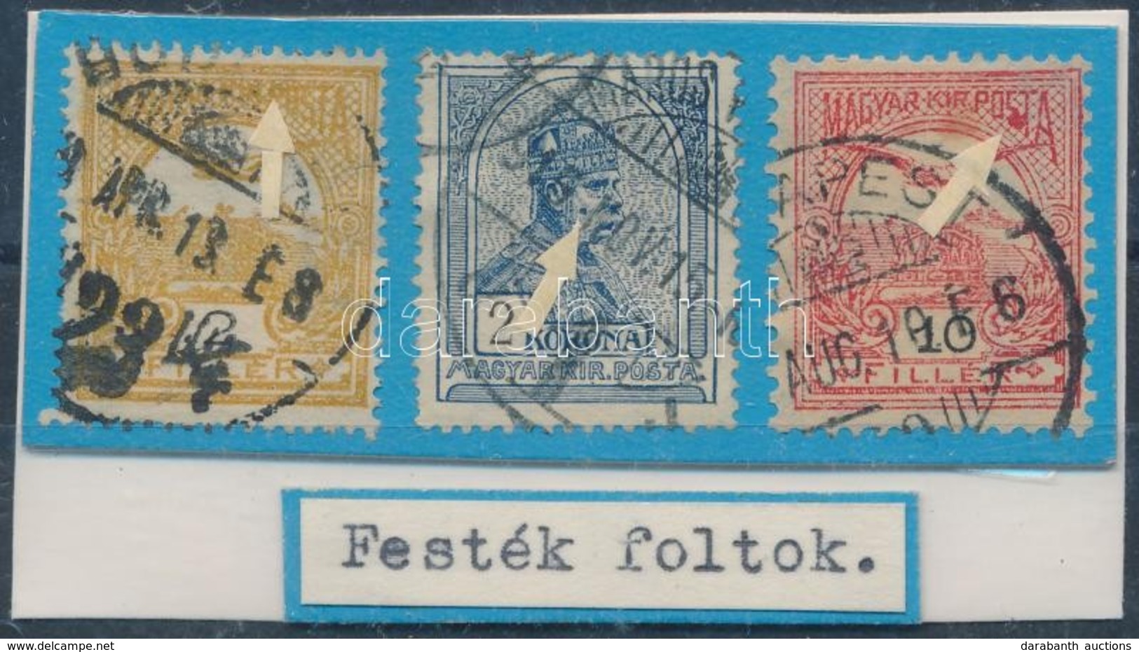 O 1900-1913 3 Klf Turul Bélyeg Szép Festékfoltokkal / With Paint Spots - Other & Unclassified