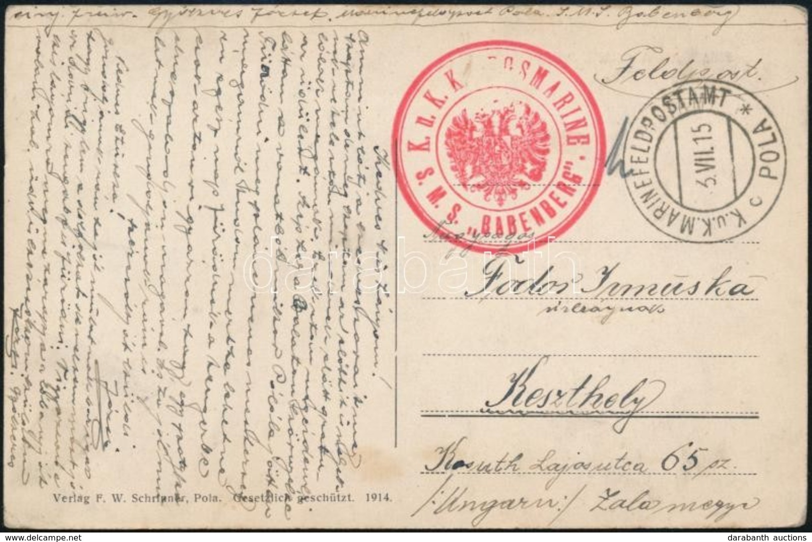 1915 Képeslap / Postcard 'K.u.k. KRIEGSMARINE S.M.S. BABENBERG' - Andere & Zonder Classificatie