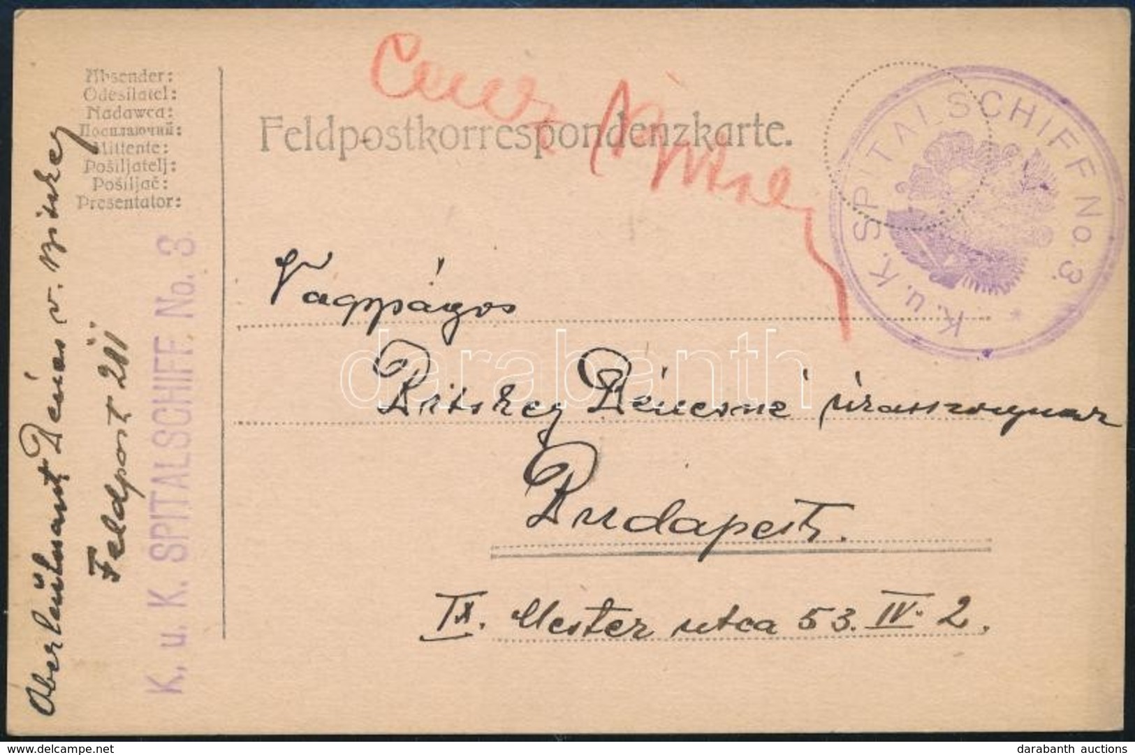 1915 Tábori Postai Levelezőlap ,,K.u.k. Spitalschiff No. 3.' - Altri & Non Classificati