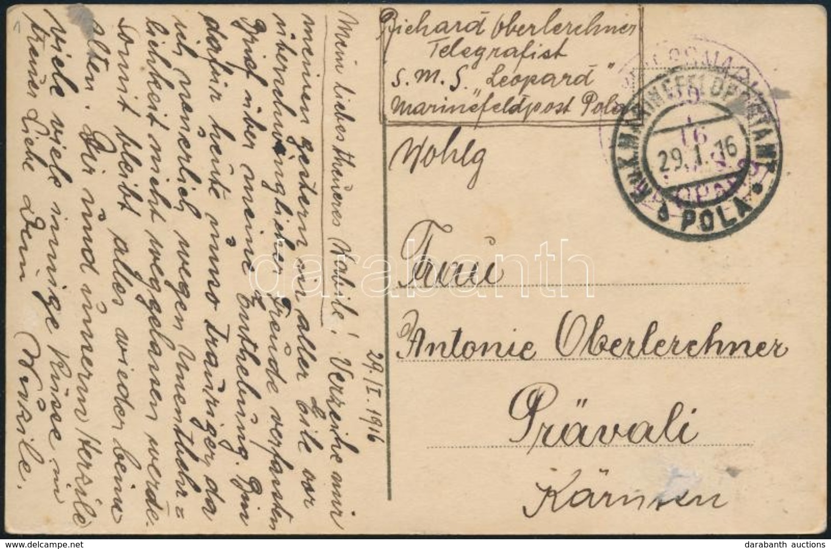 1916 Képeslap Haditengerészeti Postával / Navy Mail Postcard 'S.M.S. LEOPARD' - Other & Unclassified