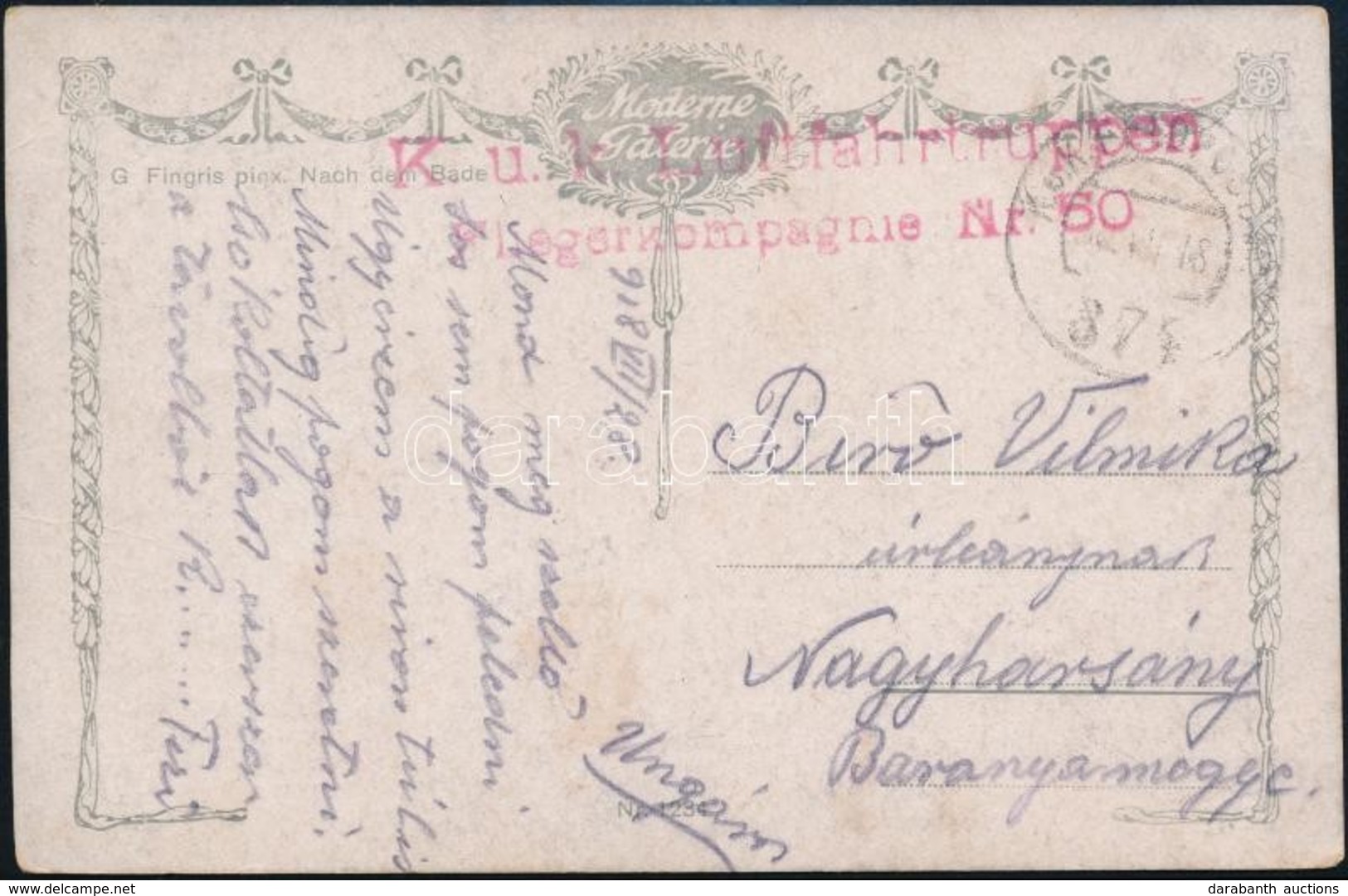 1918 Tábori Posta Képeslap / Field Postcard 'K.u.k. Luftfahrtruppen Fliegerkompagnie Nr. 50' + 'FP 374' - Sonstige & Ohne Zuordnung