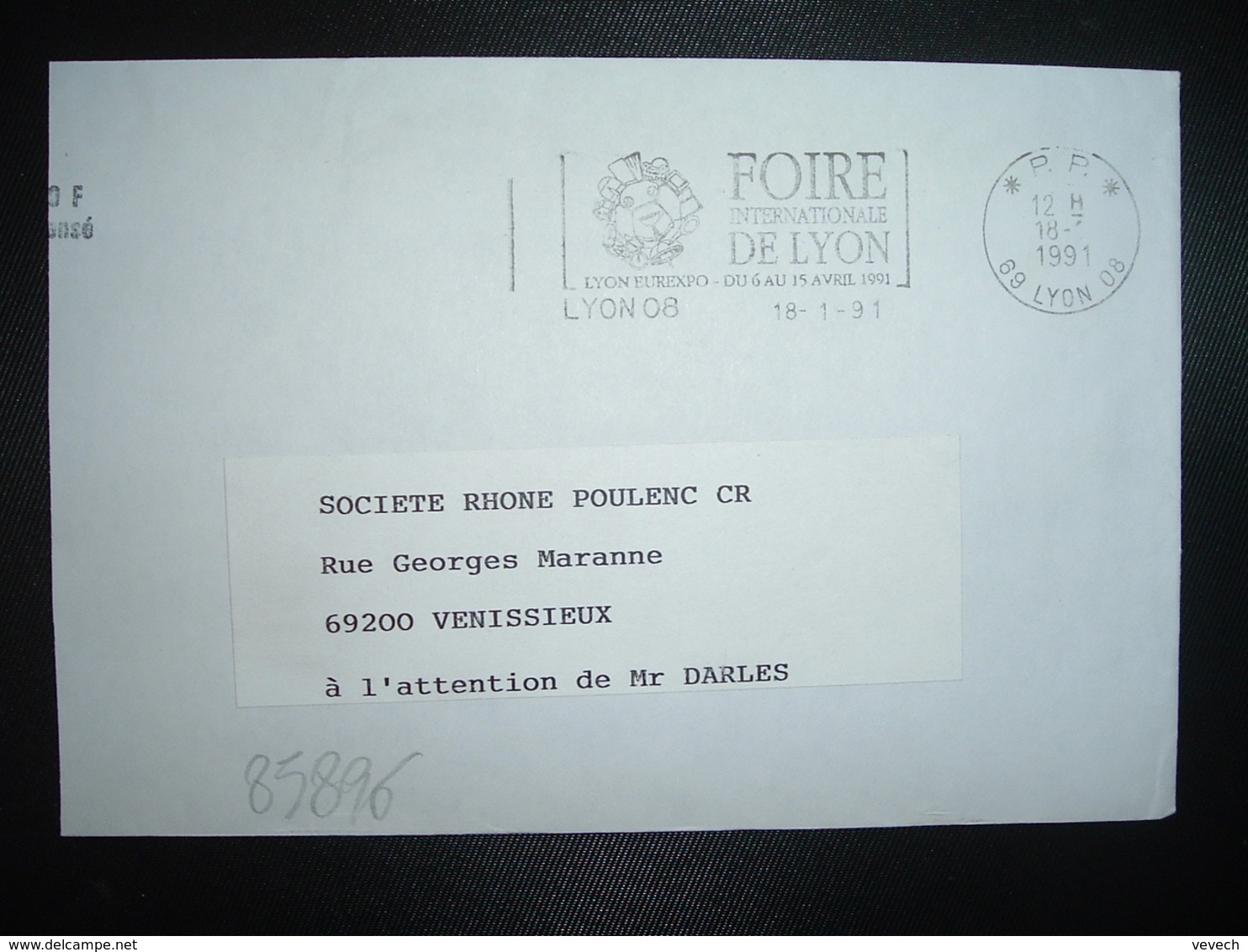 LETTRE PORT PAYE OBL.MEC.18-1 1991 PP 69 LYON 08 FOIRE INTERNATIONALE DE LYON - Oblitérations Mécaniques (Autres)