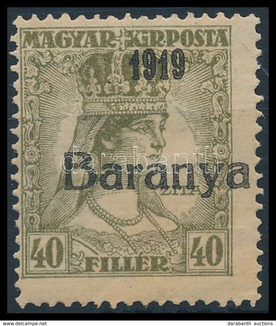 (*) Baranya I. 1919 Zita 40f Gumi Nélkül, Antikva Felülnyomással és Bodor Vizsgálójellel (*48.000) - Other & Unclassified