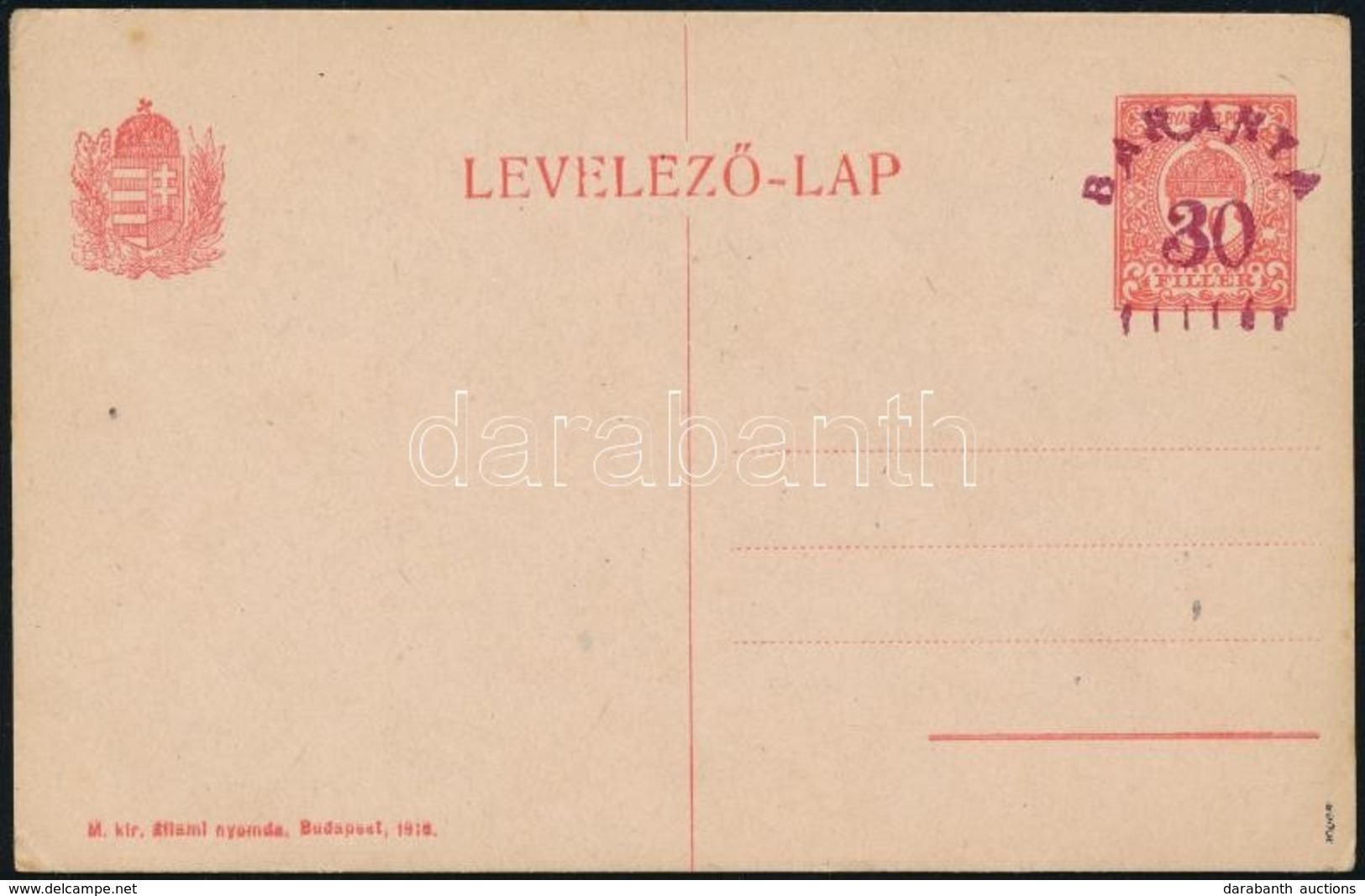 1919 Baranya Felülnyomott Díjjegyes Levelezőlap, Használatlan / PS-card With Baranya Overprint, Unused. Signed: Bodor - Other & Unclassified