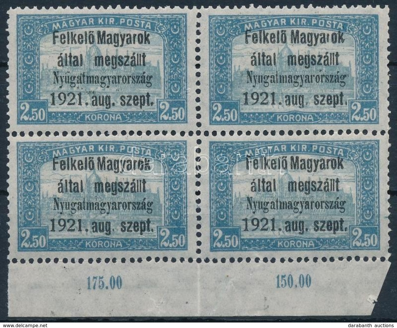 ** Nyugat-Magyarország I. 1921 2,5K ívszéli Négyestömb (36.000) / Mi 9 Margin Block Of 4 Signed: Bodor - Andere & Zonder Classificatie