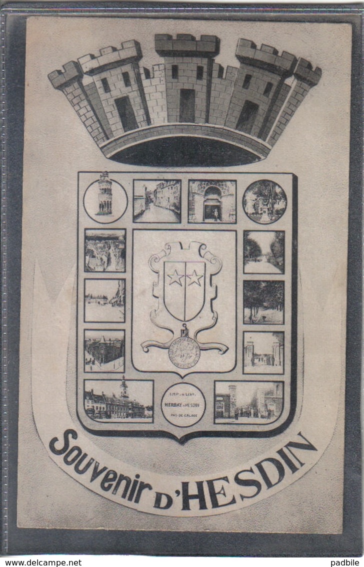 Carte Postale 62. Hesdin  Blason   Très Beau Plan - Hesdin