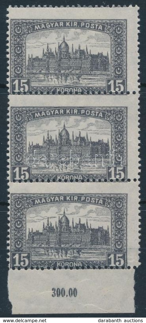 ** 1921 Parlament 15K Elfogazott ívszéli Hármascsík - Other & Unclassified