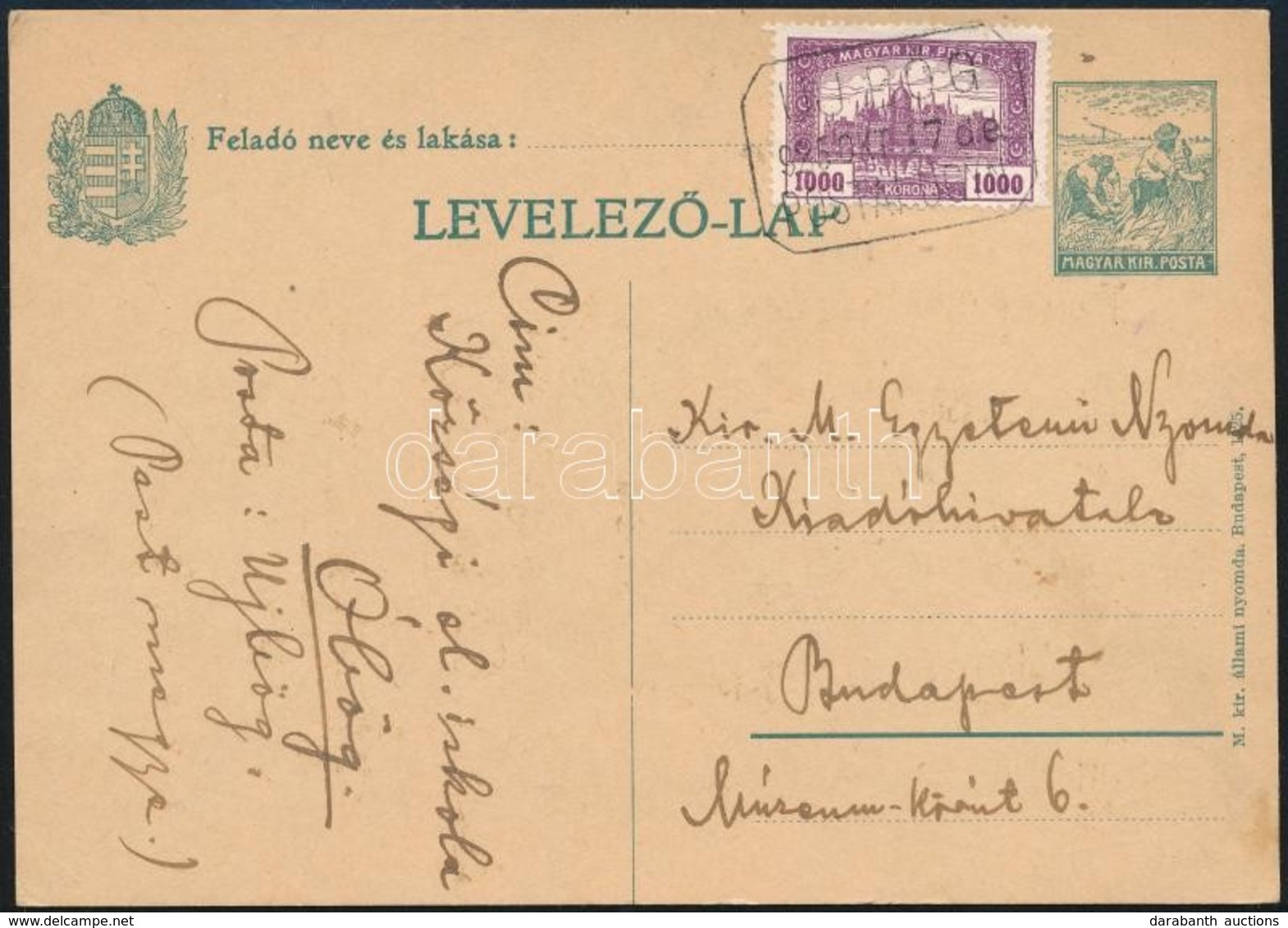 1925 Díjjegyes Levelezőlap ÚJBÖG Postaügynökségi Bélyegzéssel / PS-card With Postal Agency Postmark - Other & Unclassified