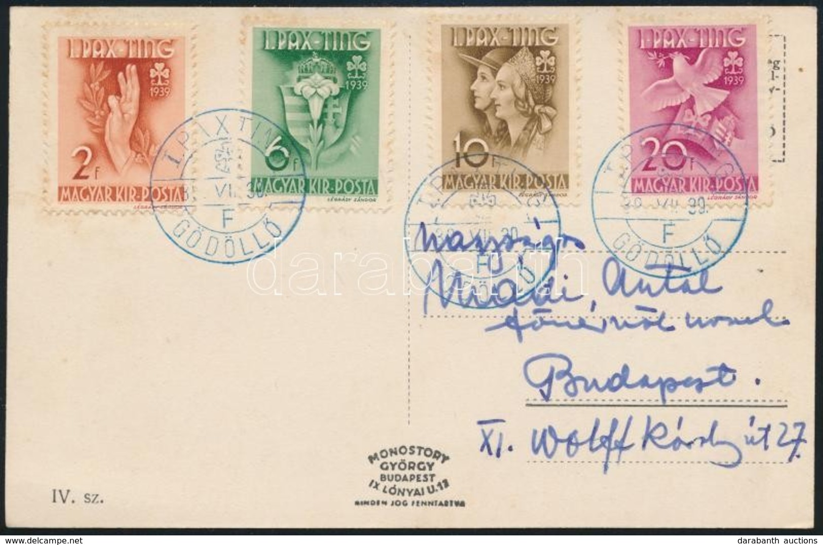 1939 Gödöllő Képeslap Pax Ting Sorral és Alkalmi Bélyegzéssel / Pax Ting Girl Guides Set On Postcard With Special Cancel - Other & Unclassified