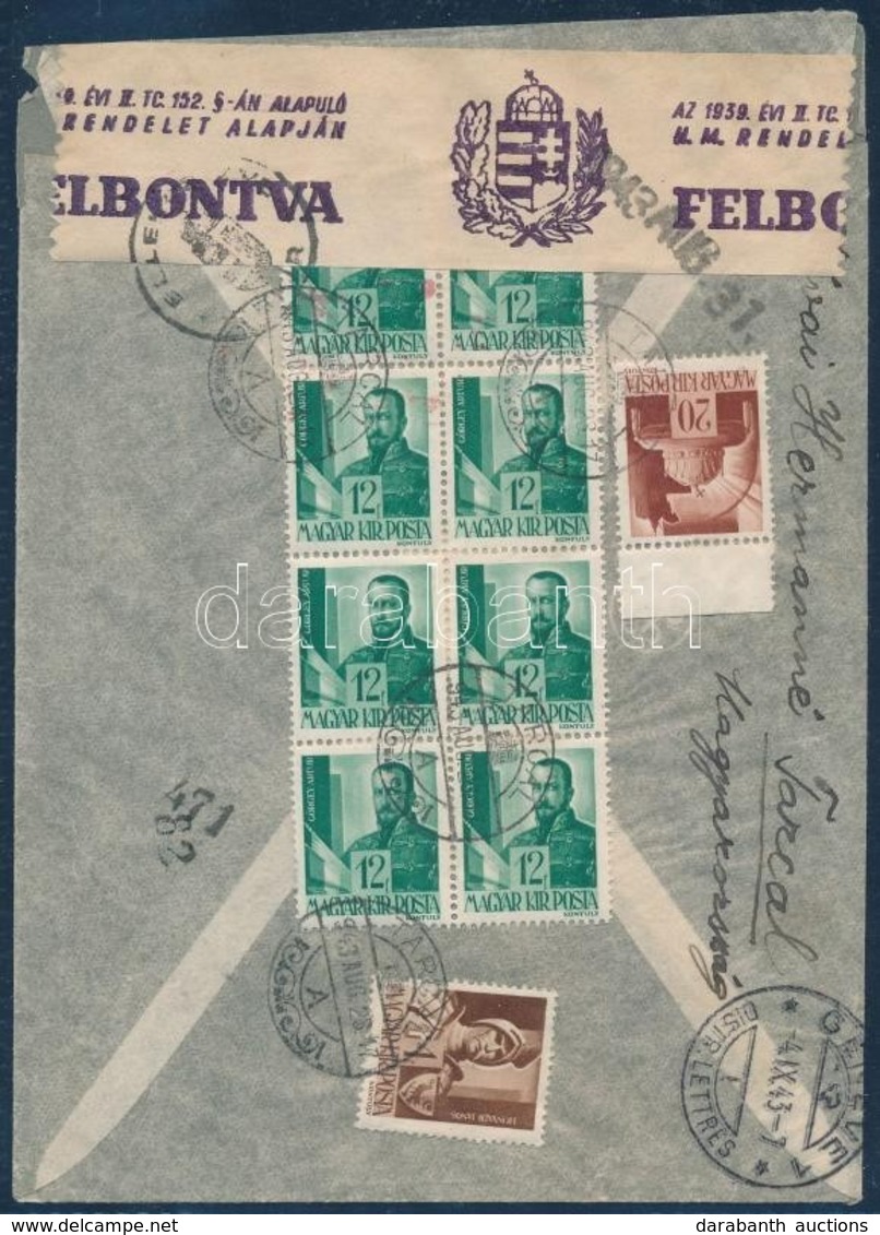 1943 Cenzúrázott Levél 10 Bélyeges Bérmentesítéssel Svájcba - Other & Unclassified