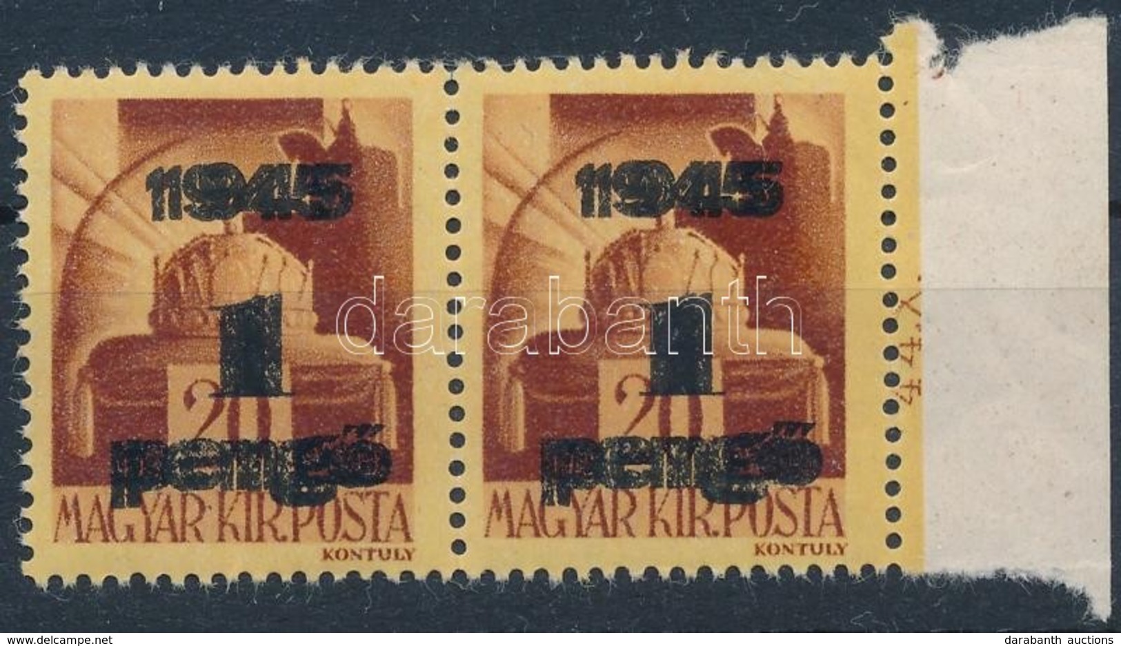 ** 1945 Kisegítő 1P/20f Pár Dupla Felülnyomással / Mi 797 Pair With Double Overprint - Otros & Sin Clasificación