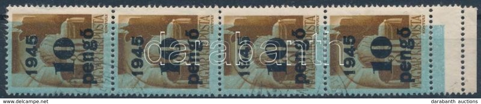 O 1945 Kisegítő 10P/80f Négyescsík Eltolódott Alapnyomattal és ívszéli Kettős Fogazással / Mi 815 Stripe Of 4 With Shift - Andere & Zonder Classificatie