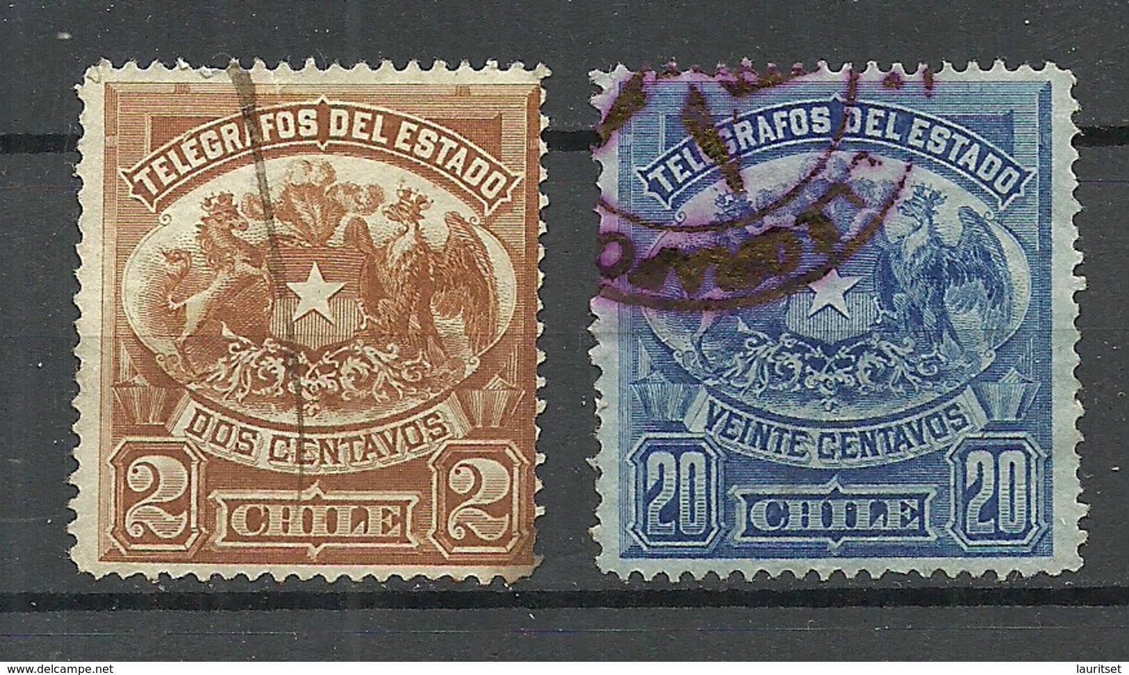 CHILE 1891 Telegraphenmarken Telegraph Tax Stamps Michel 1 & 3 O - Chile