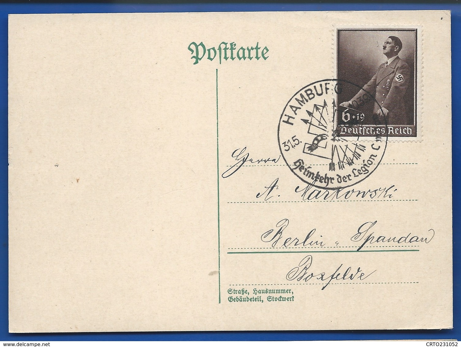 POSTKARTE   Avec Affranchi à  6 + 19 Deutches Reich  Effigie Adolf Hitler  Oblitération: Hamburg - Briefe U. Dokumente