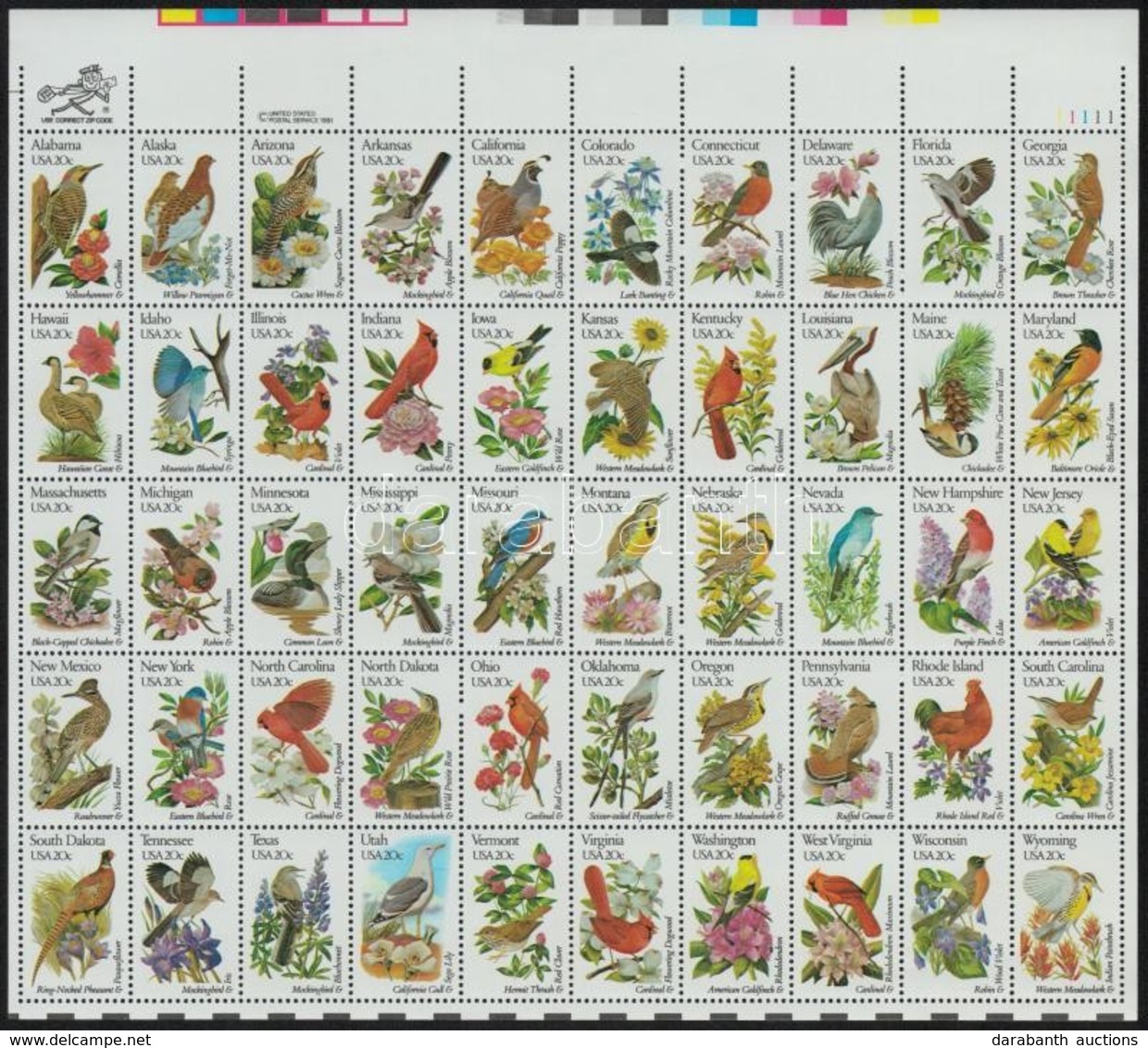 ** 1982 Madarak és Növények, Az 50 állam Kisív,
Birds And Plants, 50 States Mini Sheet
Mi 1532-1581 F - Andere & Zonder Classificatie
