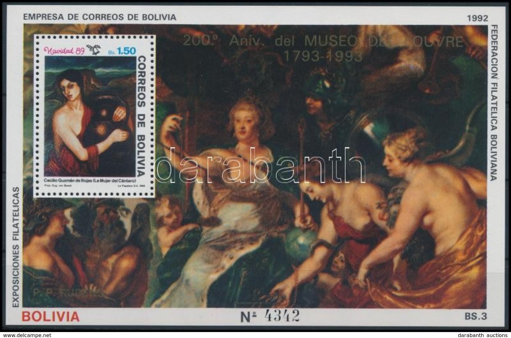 ** 1993 200 éves A , Rubens Festmény Blokk,
Louvre, Rubens Paintings Block
Mi 202 - Other & Unclassified