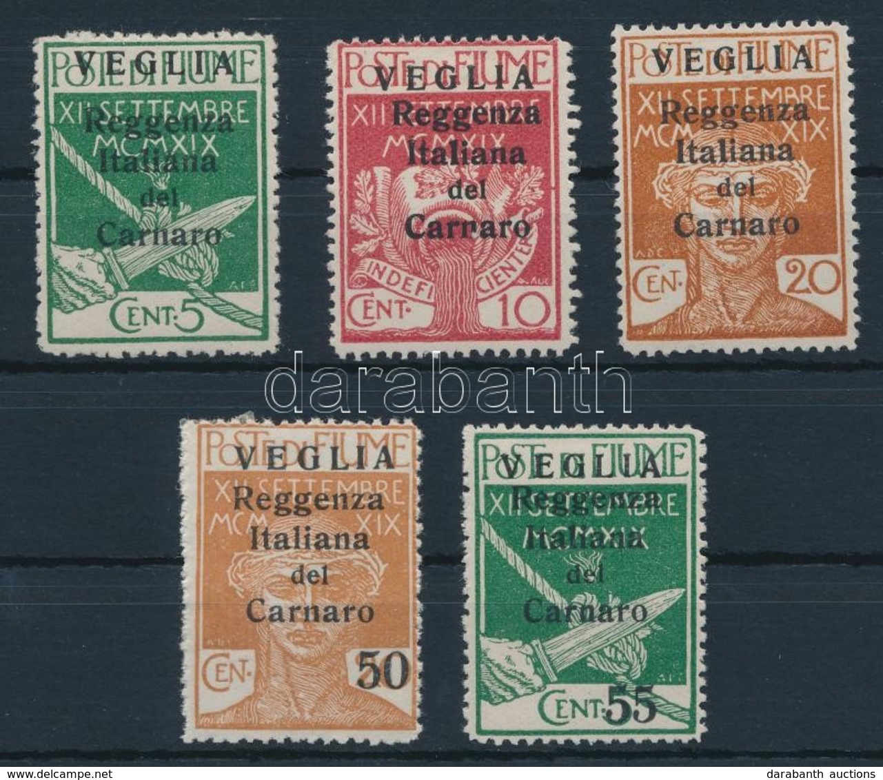 * Carnaro-sziget 1920 5 Klf Forgalmi Mi 28-30 II, 32-33 II - Other & Unclassified