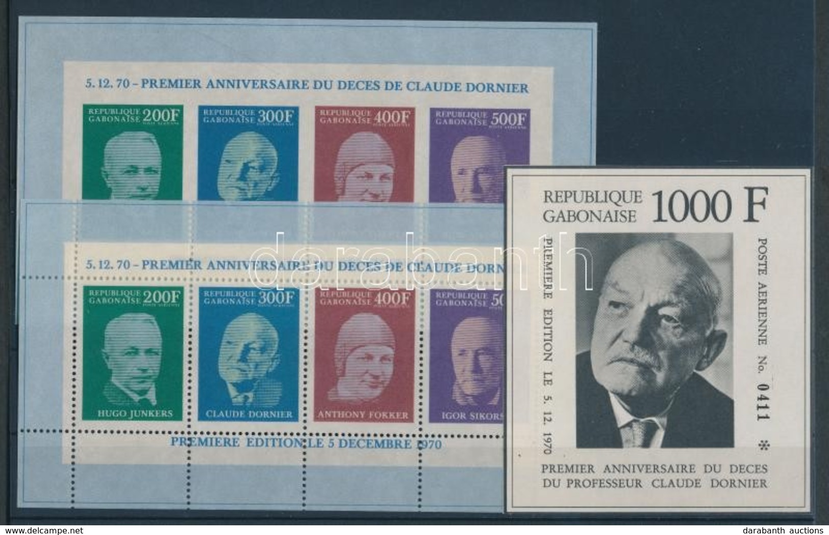 ** 1970 Claude Dornier Halálának Első évfordulója Kisív Mi 378-385 + Vágott Kisív Mi 386-393 + Blokk 16A-17 - Other & Unclassified