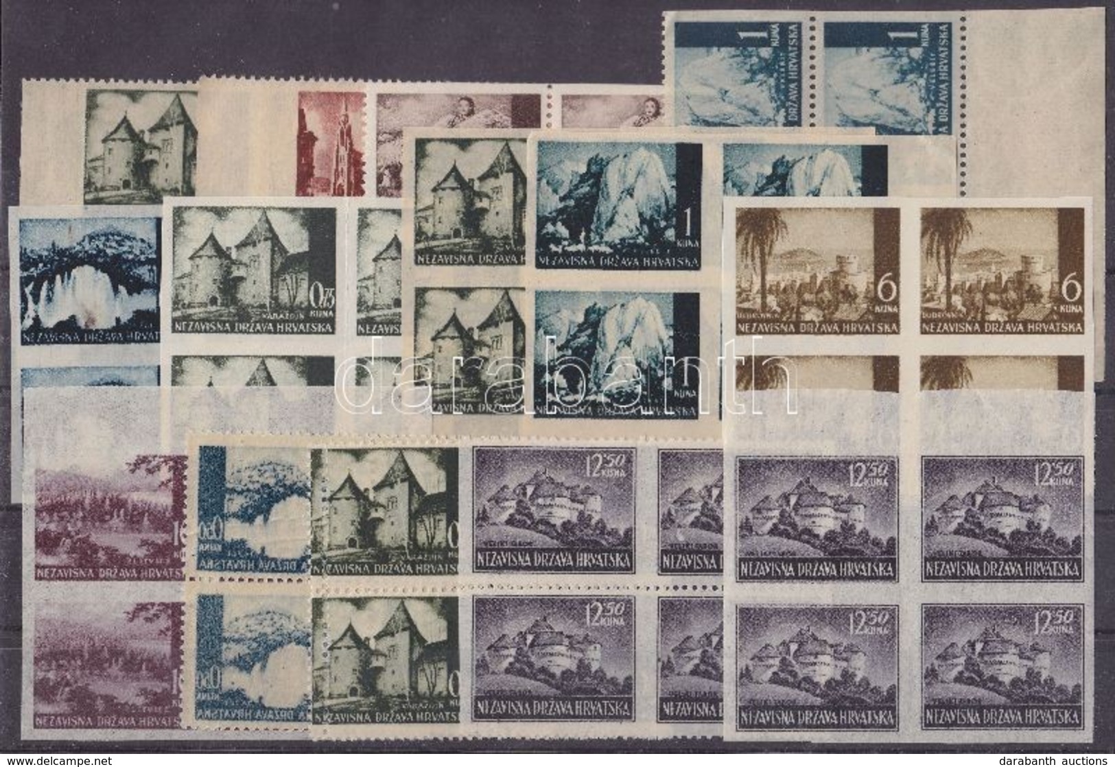 ** 1941-1944 Vágott Bélyegek és Különlegességek 14 Db Klf Négyestömb / Imperforate Stamps And Errors, 14 Different Block - Sonstige & Ohne Zuordnung