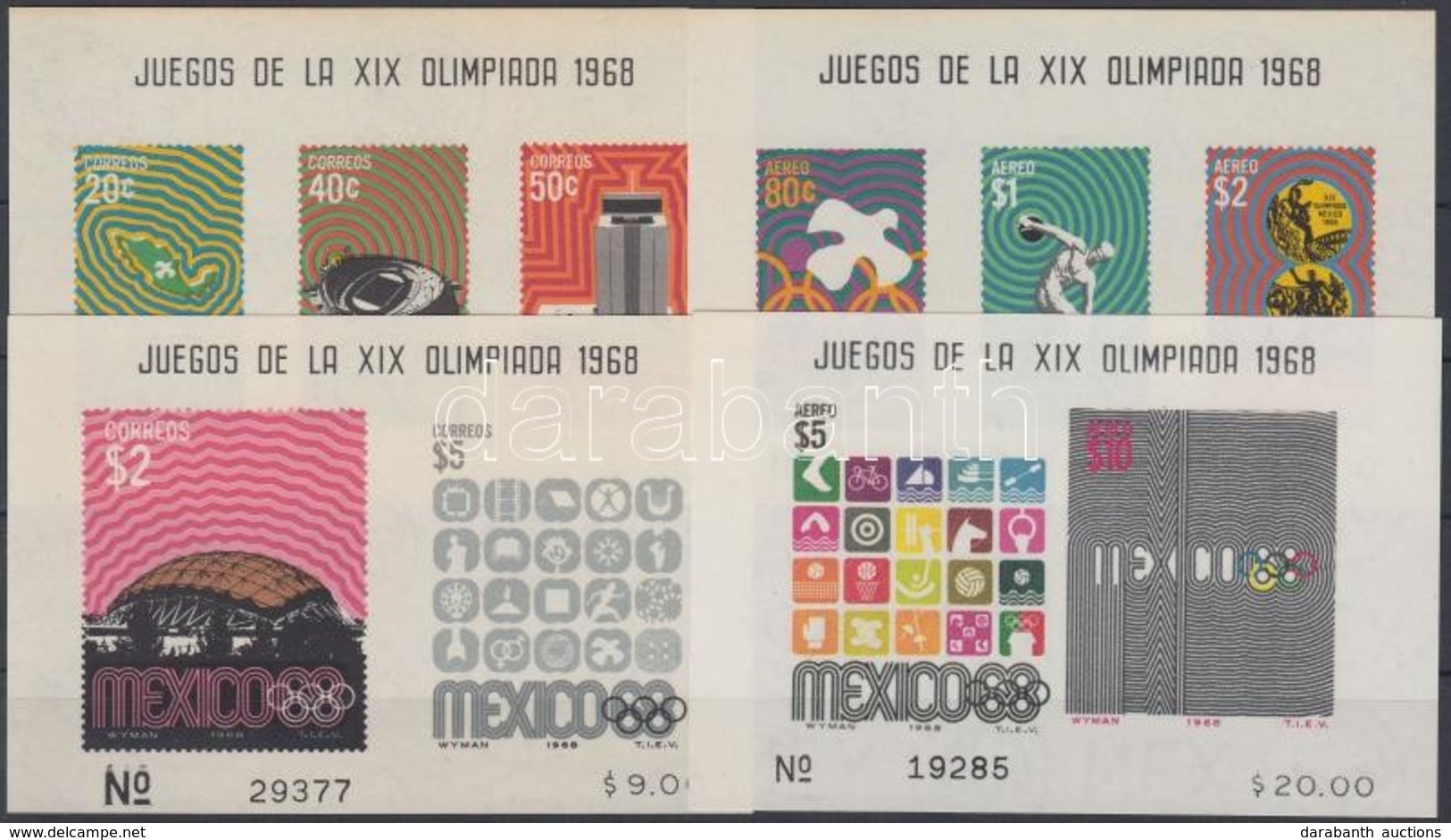 ** 1968 Olimpia Mexikóváros Blokksor Mi 15-18 (2 Blokk Felül Besárgult / 2 Blocks Yellowish Gum) - Andere & Zonder Classificatie