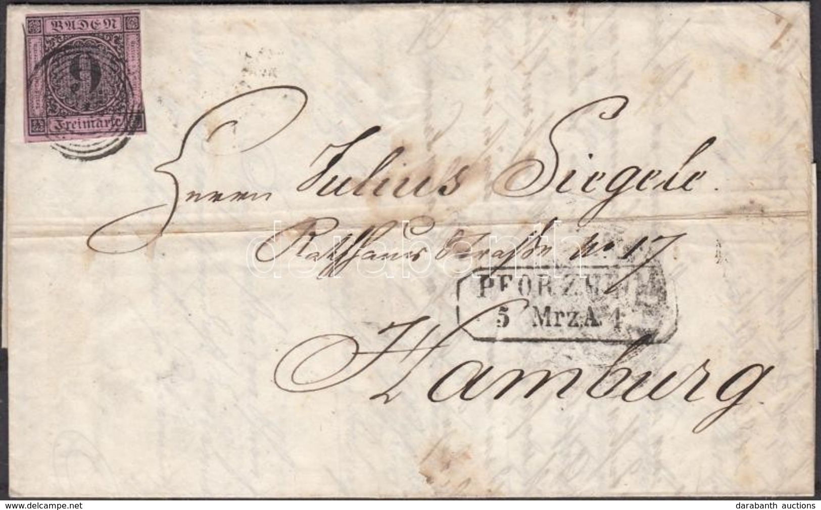 1860 9Kr Levélen 'PFORZHEIM' - 'HAMBURG' - Other & Unclassified