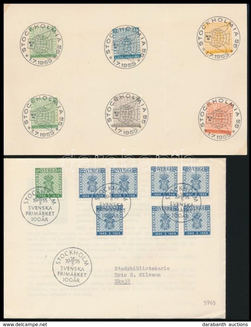 1955 2 Db Küldemény, Az Egyik FDC + Hat Db Bélyeg Első Napi Bélyegzéssel Papírlapon - Andere & Zonder Classificatie