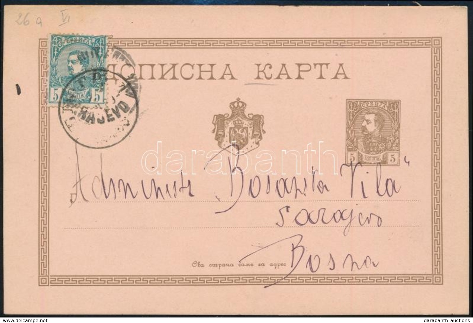 1889 Díjkiegészített Díjjegyes Levelezőlap Sarajevoba / PS-card With Additional Franking To Sarajevo - Andere & Zonder Classificatie