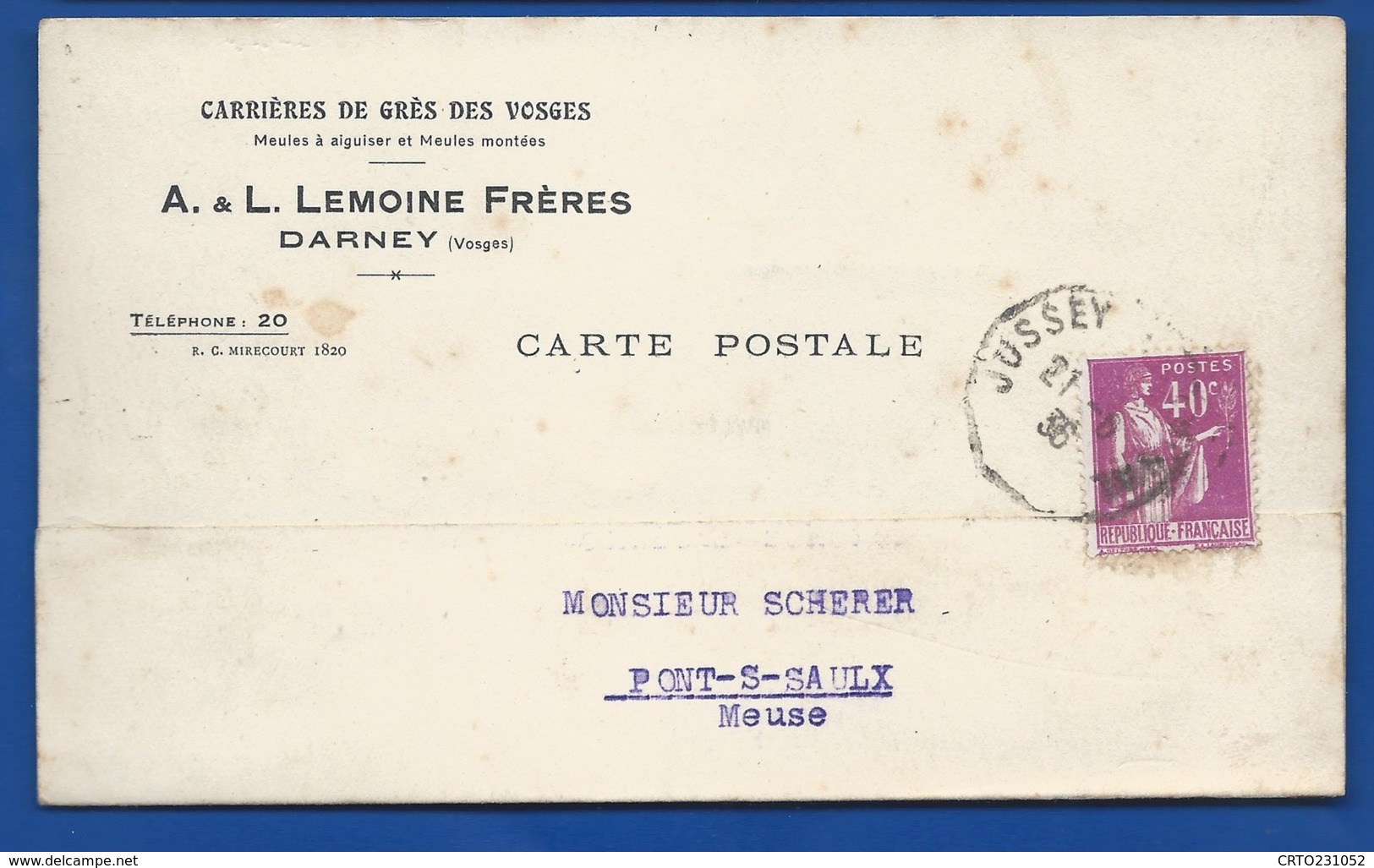 Carte à Entête D'Entreprise    Carrière De Grès Des Vosges   A.L LEMOINE Frères   Darney      écrite En 1936 - Darney