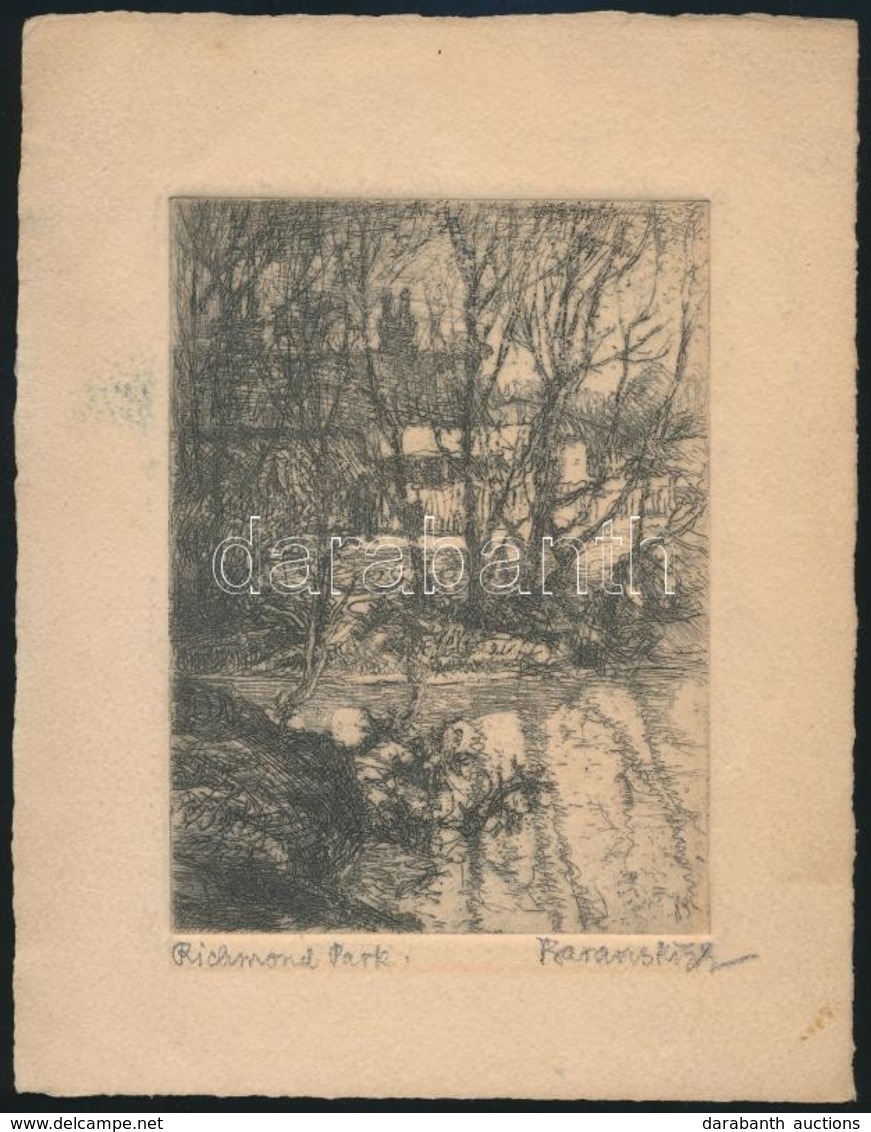 Baranszky Emil László (1877-1941): Richmond Park, Rézkarc, Papír, Jelzett, 11,5×8,5 Cm - Andere & Zonder Classificatie