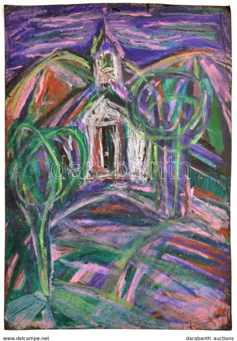 Borbély Gizella (1920-1994): Templom (2 Oldalas, Pasztell, Papír, Jelzett, 57×39 Cm - Sonstige & Ohne Zuordnung