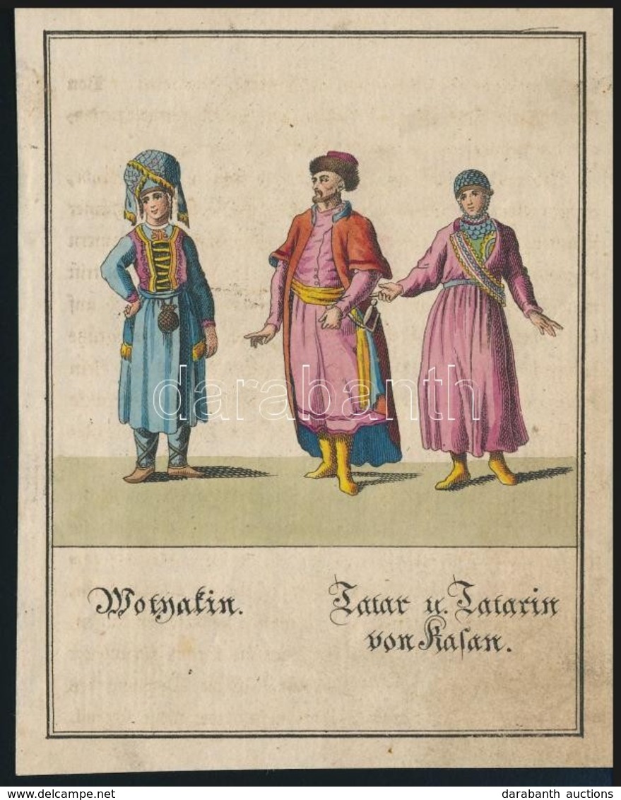 XIX. Sz. Eleje: Tatárok Kazanyból. Kézzel Színezett Rézmetszet / Tatars From Kazan Hand Colored Copper Plate Engraving 9 - Prints & Engravings