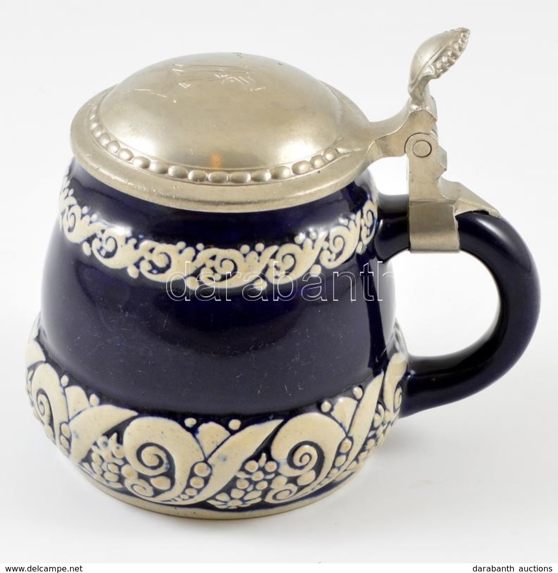 Monogramos ón Fedeles Söröskorsó, Mázas Kerámia, Jelzés Nélkül, Kopásnyomokkal, M:14 Cm - Otros & Sin Clasificación