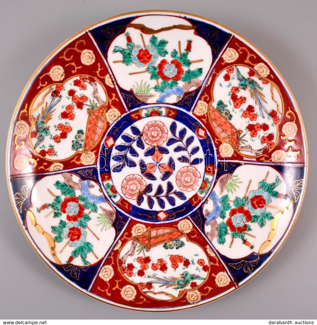 Gold Imari Falitányér, Jelzett, Kézzel Festett, Apró Kopásnyomokkal, D:28 Cm - Other & Unclassified