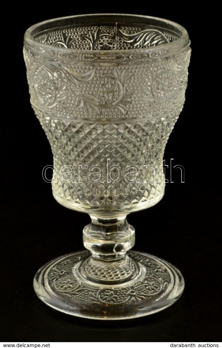 Formába öntött üveg Pohár, Jelzés Nélkül, Apró Kopásokkal, D: 8 Cm - Glas & Kristal