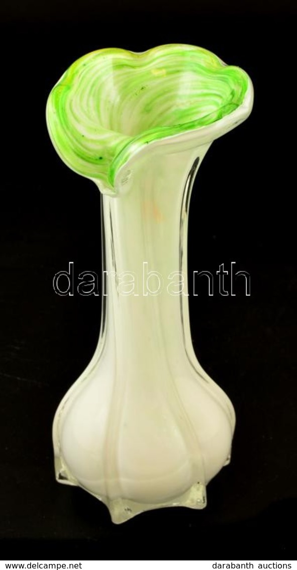 Zöld-fehér Dekoratív üvegváza, Apró Csorbákkal, M: 19,5 Cm - Vetro & Cristallo
