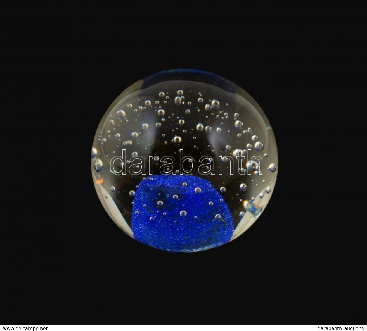 Gömb Alakú Kékes üveg Levélnehezék, Apró Kopásokkal, M: 6 Cm - Glass & Crystal
